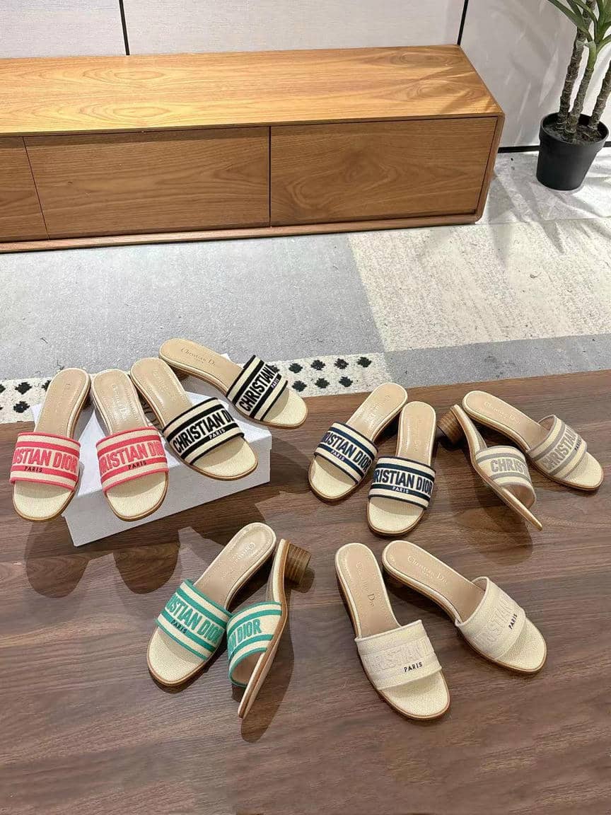 Dior Dway striped embroidered slide sandals, with heel